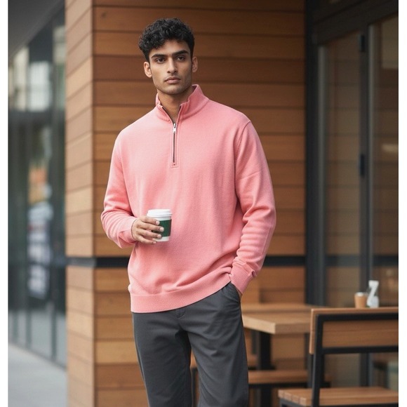 Peter Millar Other - Peter Millar Seaside Wash Pique‎ 1/4 Zip Pullover Golf Men's Size Large Salmon